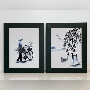 Vietnamese Hand Embroidered Silk Art Framed Still Life Landscape 9.5” X 7”